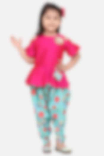 Green Floral Printed Dhoti Set For Girls by LIL PICKS