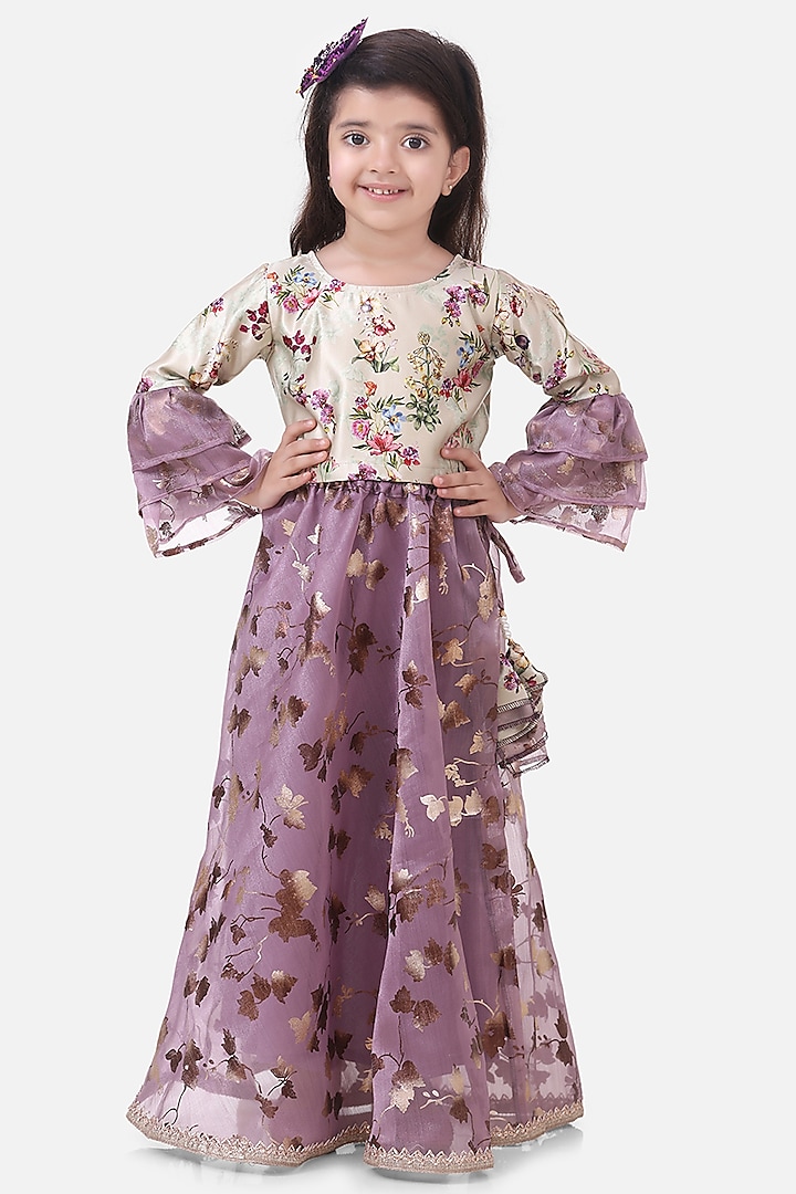 Wine Organza Skirt Set For Girls by LIL PICKS at Pernia's Pop Up Shop