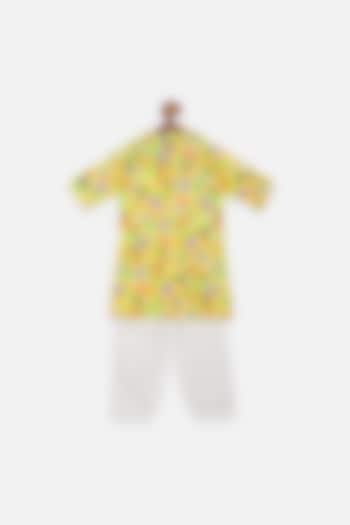 Yellow Floral Printed Kurta Set For Boys by LIL PICKS at Pernia's Pop Up Shop