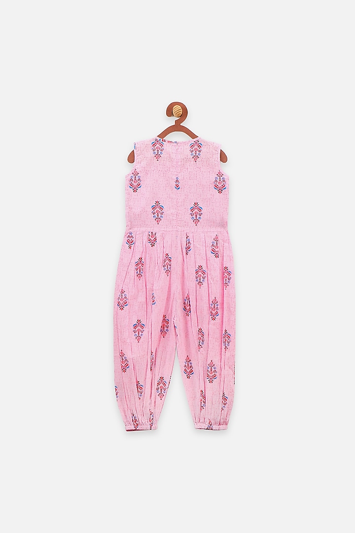 Pink Printed Dhoti Jumpsuit For Girls by LIL PICKS at Pernia's Pop Up Shop