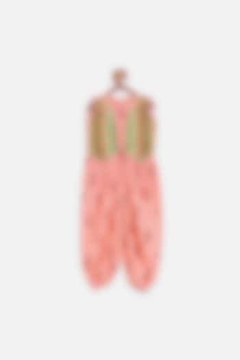 Peach Printed Dhoti Jumpsuit For Girls by LIL PICKS at Pernia's Pop Up Shop