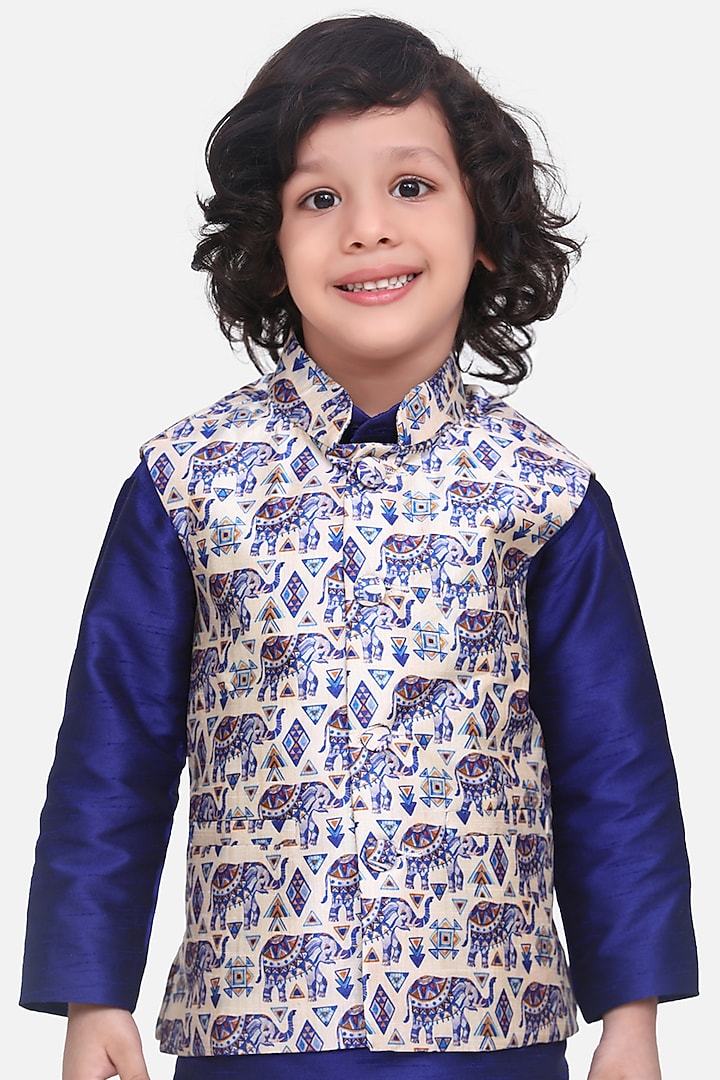Multi-Colored Nehru Jacket With Print For Boys by LIL PICKS