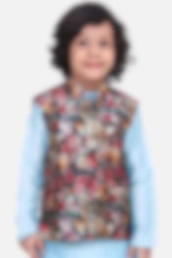 Multi-Colored Silk Nehru Jacket With Print For Boys by LIL PICKS