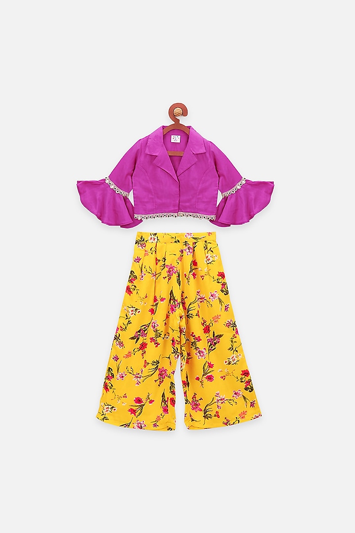 Mustard Flared Palazzo Pant Set For Girls by LIL PICKS
