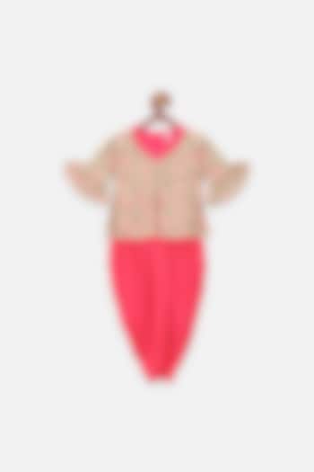 Pink Dhoti Skirt Set For Girls by LIL PICKS