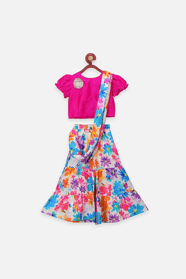 Multi-Colored Floral Sharara Saree Set For Girls by LIL PICKS