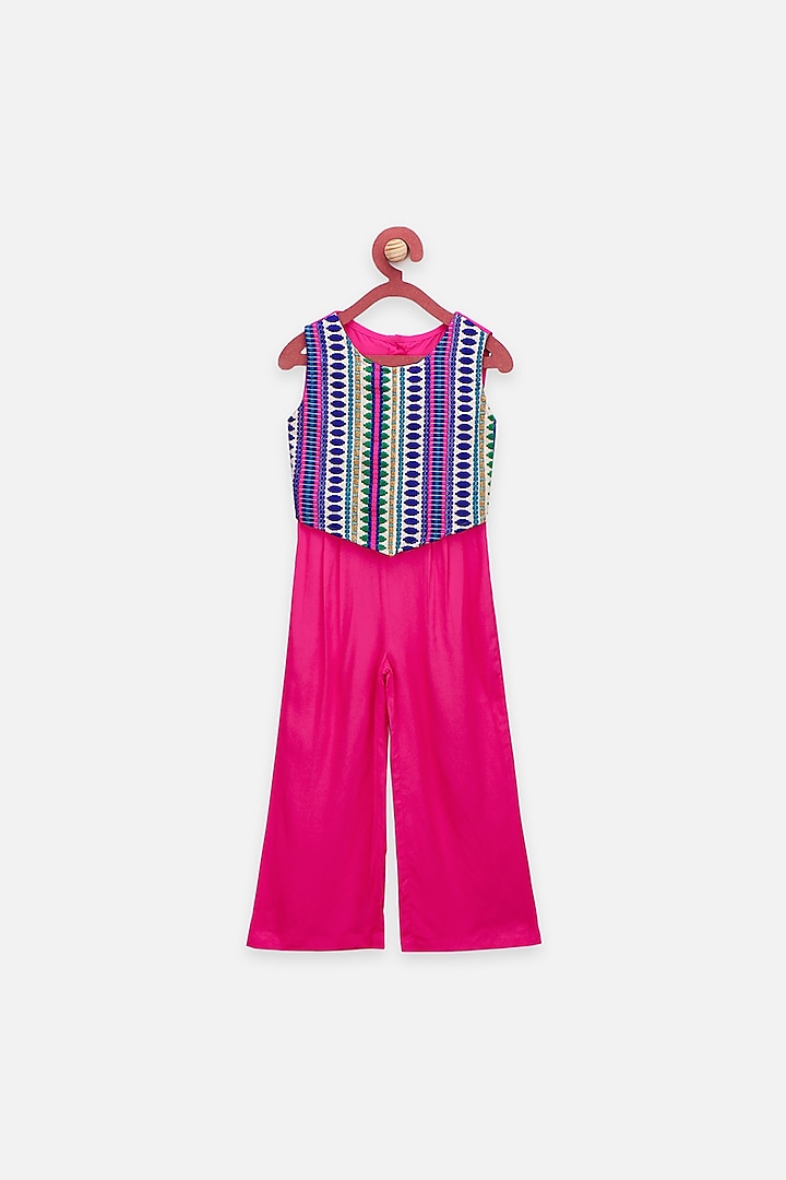 Multi-Colored Rayon Jumpsuit For Girls by LIL PICKS
