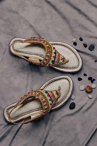 Silver Synthetic Leather Embellished Sandals For Girls by LIL PITAARA
