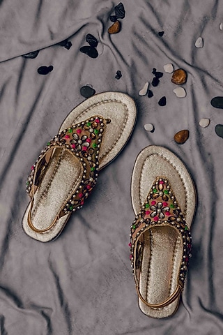 Silver Synthetic Leather Embellished Sandals For Girls by LIL PITAARA