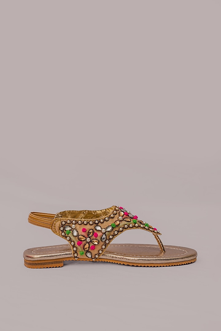 Silver Synthetic Leather Embellished Sandals For Girls by LIL PITAARA at Pernia's Pop Up Shop
