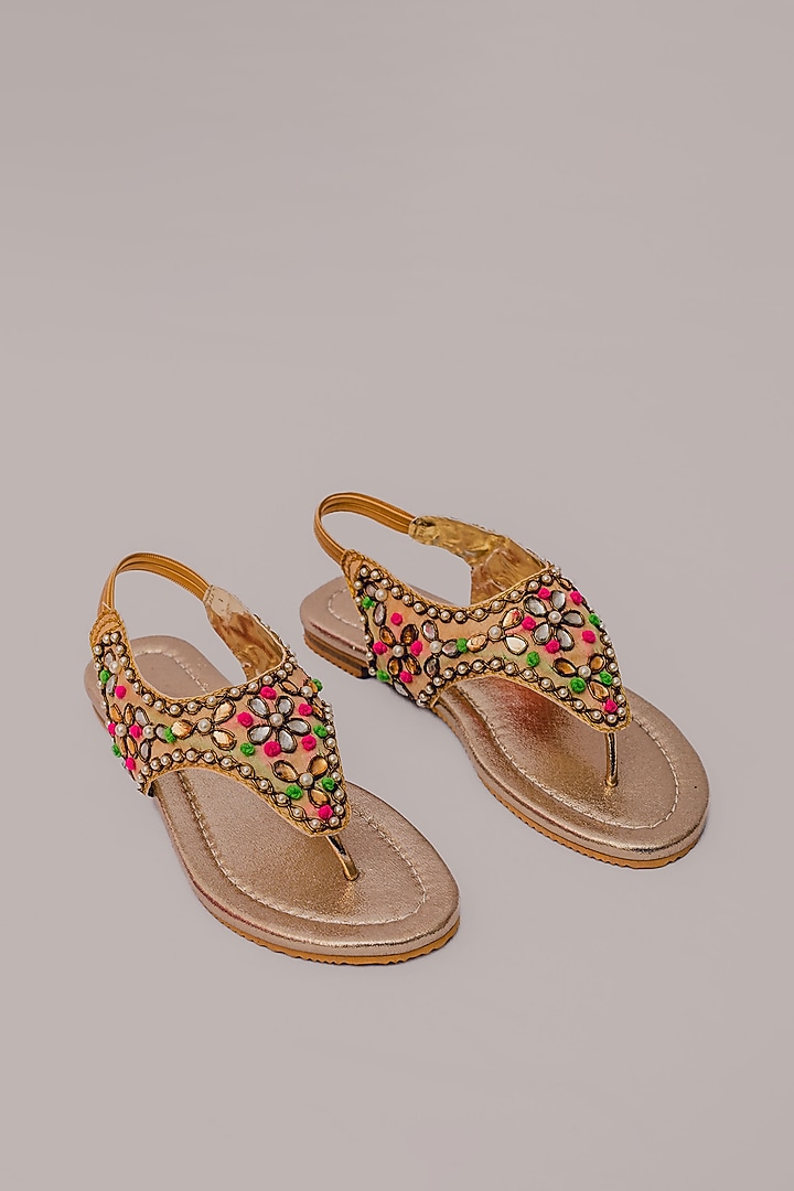 Silver Synthetic Leather Embellished Sandals For Girls by LIL PITAARA at Pernia's Pop Up Shop