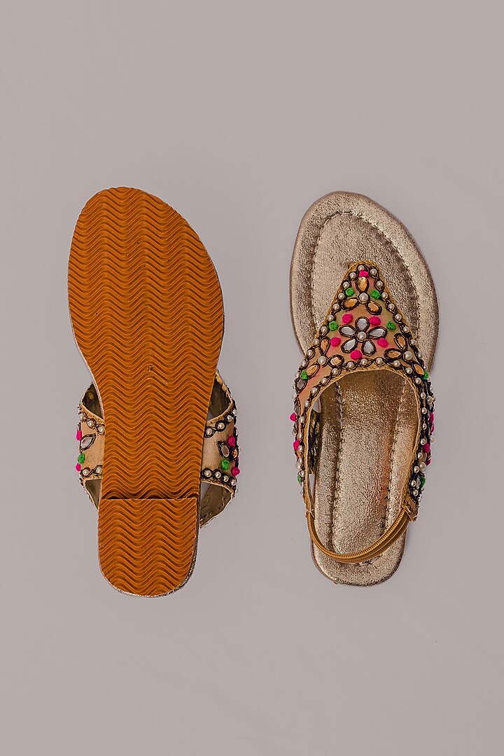 Silver Synthetic Leather Embellished Sandals For Girls by LIL PITAARA at Pernia's Pop Up Shop