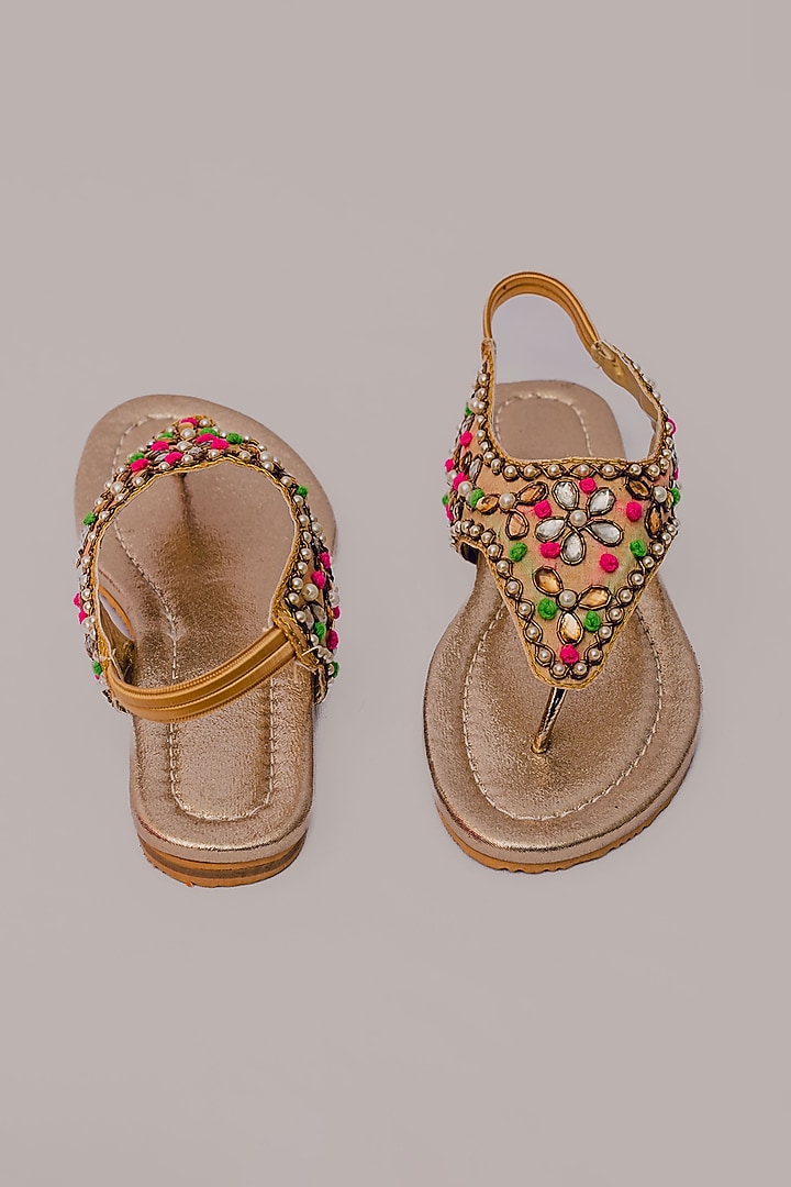 Silver Synthetic Leather Embellished Sandals For Girls by LIL PITAARA at Pernia's Pop Up Shop