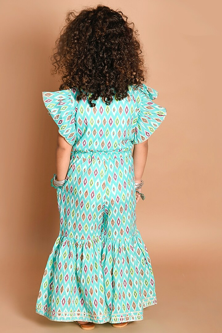 Blue Printed Jumpsuit For Girls by LIL PITAARA at Pernia's Pop Up Shop