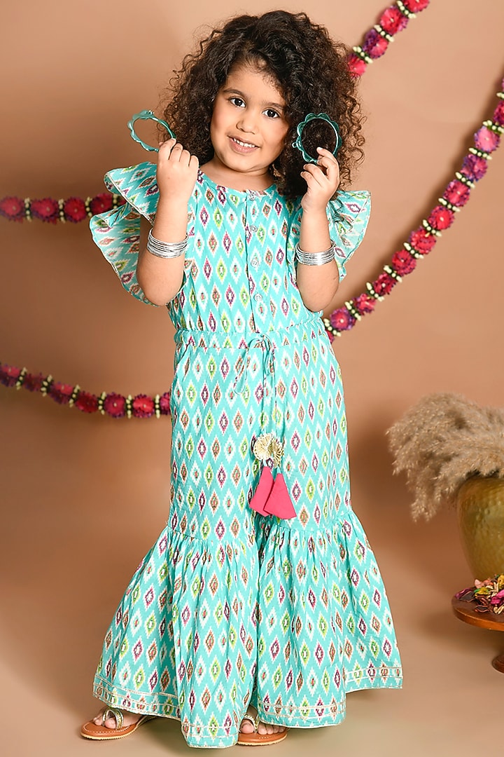Blue Printed Jumpsuit For Girls by LIL PITAARA at Pernia's Pop Up Shop