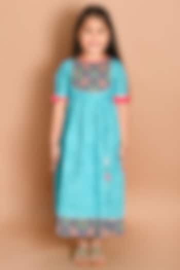 Blue Jaipuri Printed Gown For Girls by LIL PITAARA