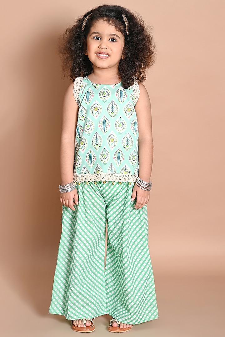 Green Cotton Pant Set For Girls by LIL PITAARA