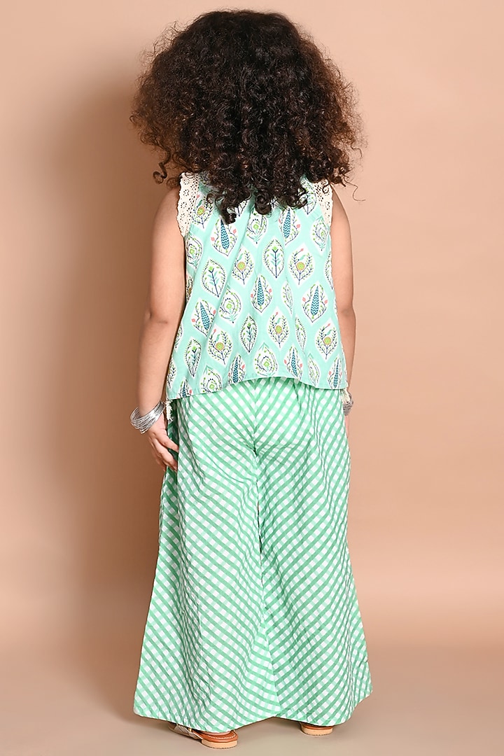 Green Cotton Pant Set For Girls by LIL PITAARA at Pernia's Pop Up Shop