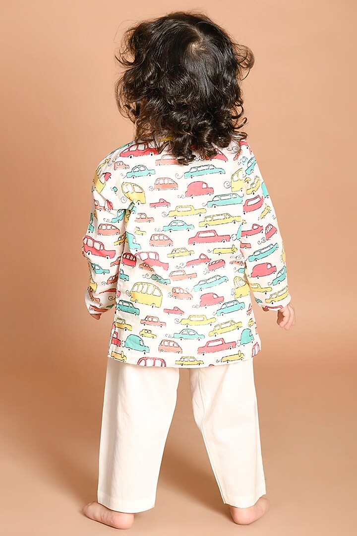 Red & White Car Printed Kurta Set by LIL PITAARA at Pernia's Pop Up Shop