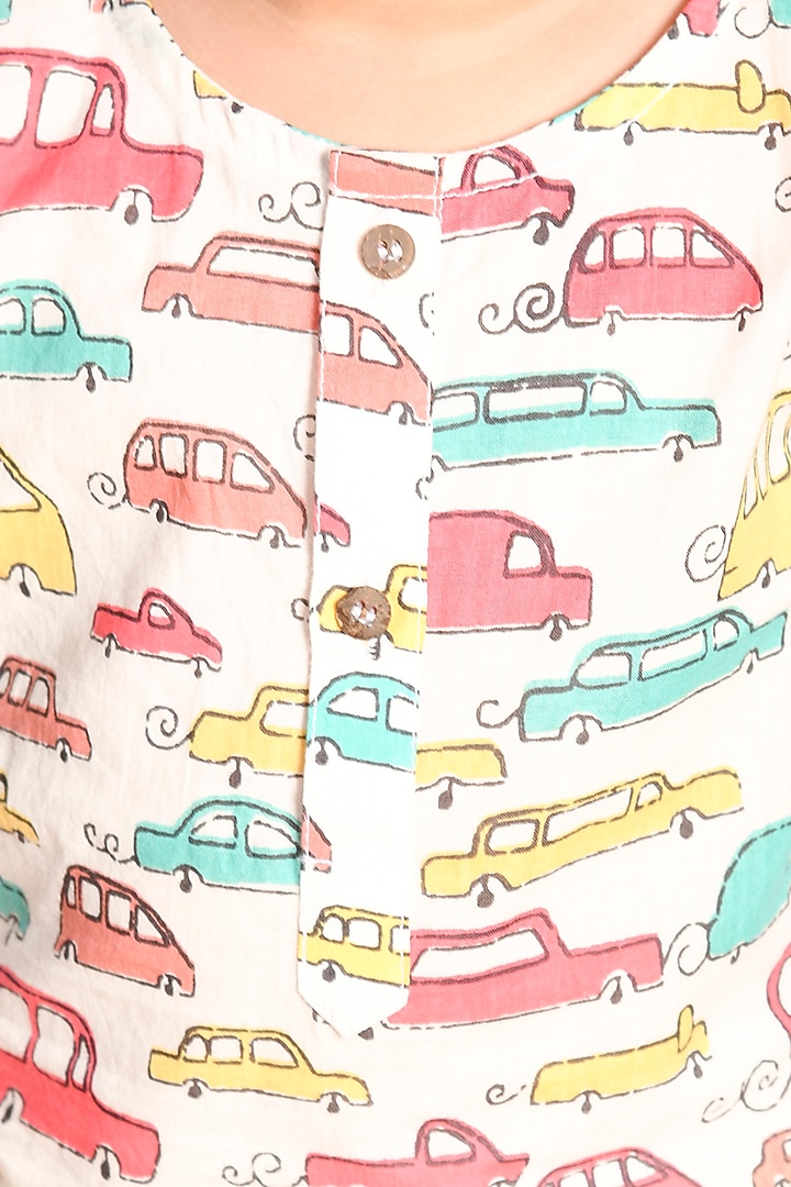 Red & White Car Printed Kurta Set by LIL PITAARA at Pernia's Pop Up Shop