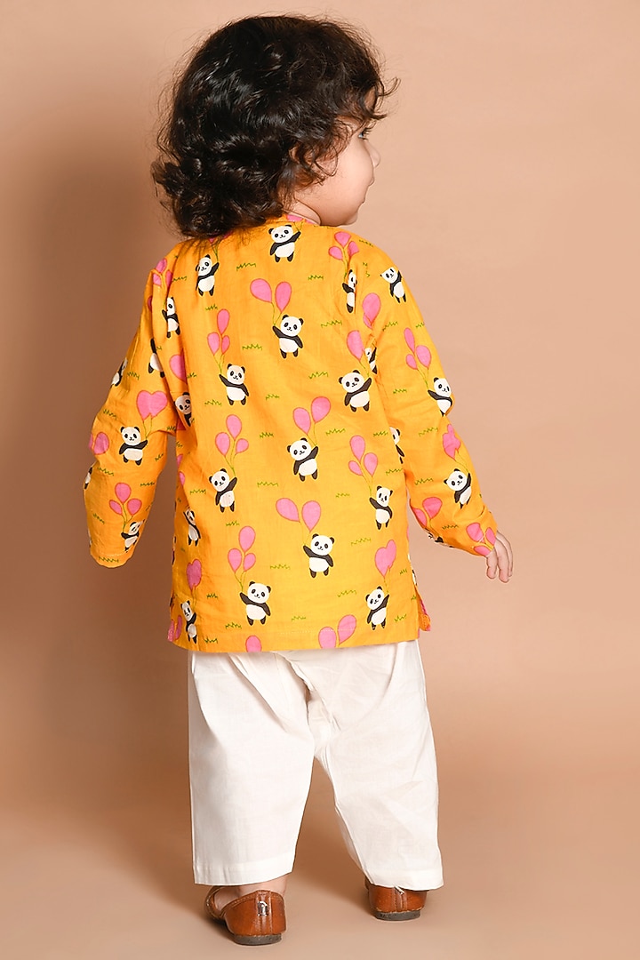 Orange Pure Cotton Printed Kurta Set by LIL PITAARA at Pernia's Pop Up Shop