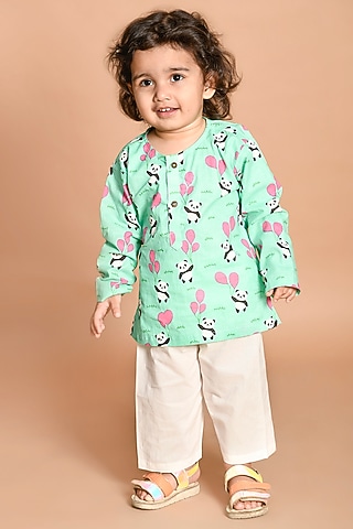 Green Car Printed Kurta Set by LIL PITAARA
