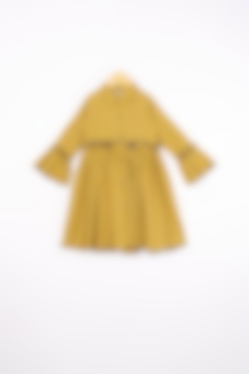 Yellow Cotton Gathered Dress For Girls by Lill Rootss