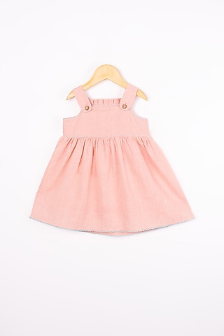 Pink Hand Embroidered Dress For Girls by Lill Rootss