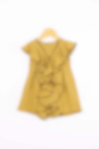 Yellow Cotton Flared Dress For Girls by Lill Rootss