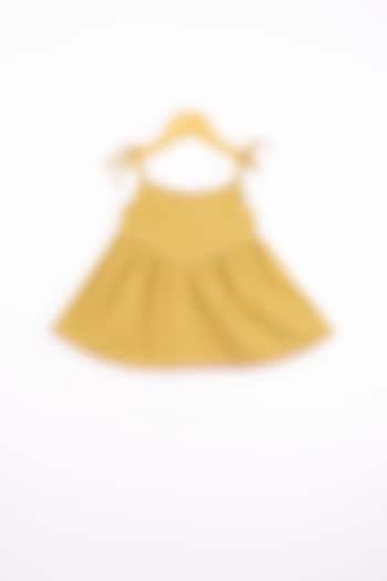 Yellow Hand Embroidered Flared Dress For Girls by Lill Rootss at Pernia's Pop Up Shop