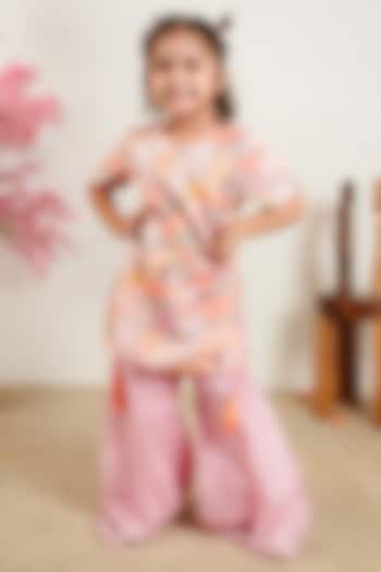 Baby Pink Pure Chanderi & Georgette Sharara Set For Girls by Little Maisyy at Pernia's Pop Up Shop