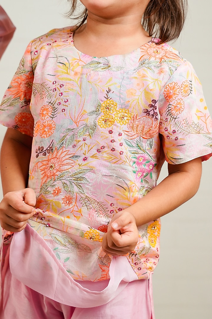 Baby Pink Pure Chanderi & Georgette Sharara Set For Girls by Little Maisyy at Pernia's Pop Up Shop