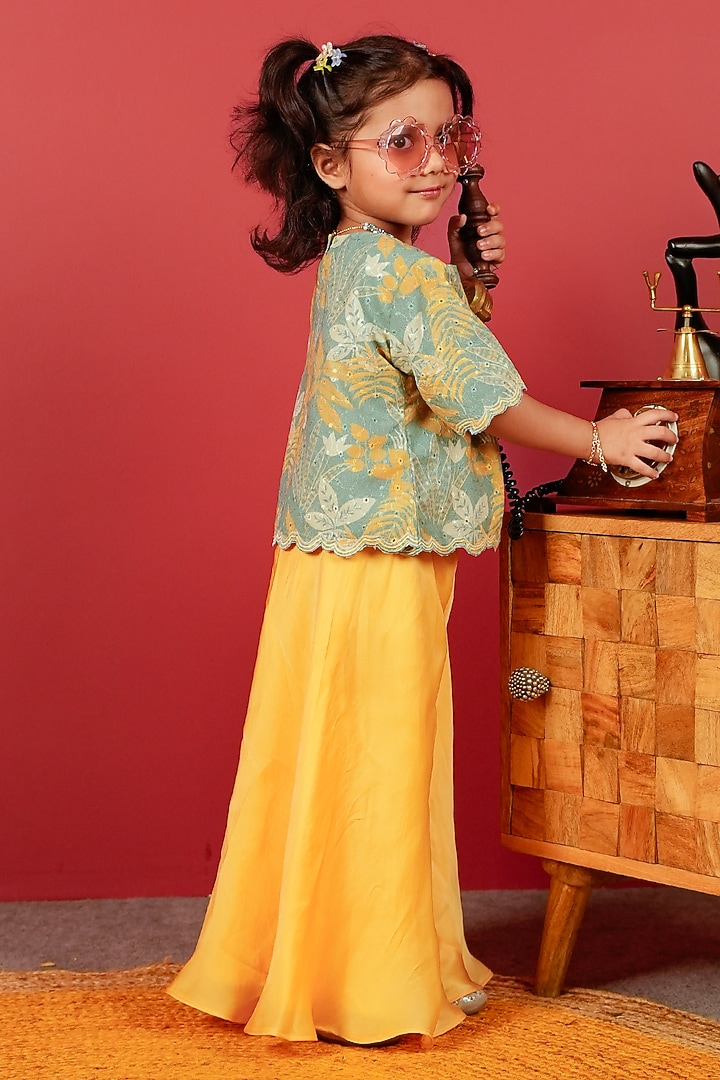 Yellow Organza & Schiffli Sharara Set For Girls by Little Maisyy at Pernia's Pop Up Shop