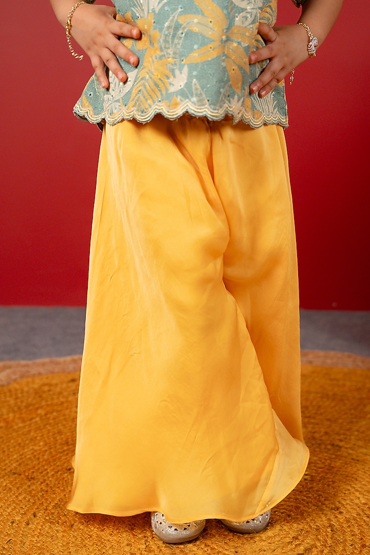 Yellow Organza & Schiffli Sharara Set For Girls by Little Maisyy at Pernia's Pop Up Shop