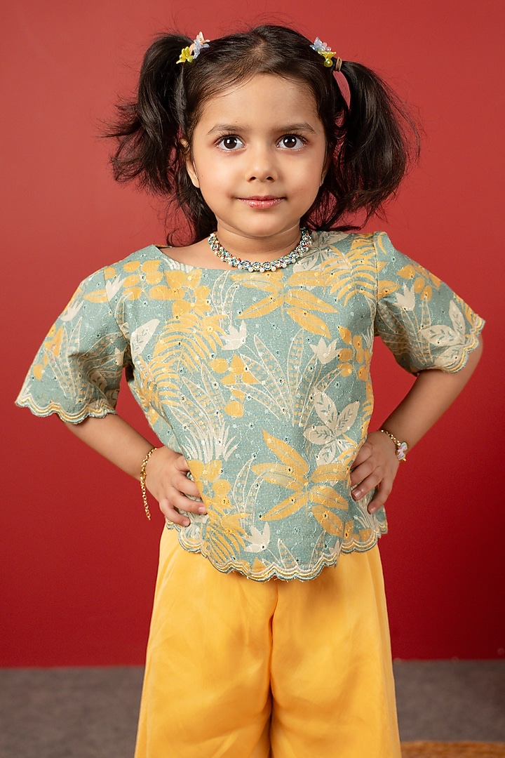 Yellow Organza & Schiffli Sharara Set For Girls by Little Maisyy at Pernia's Pop Up Shop