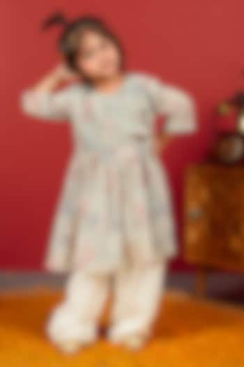 Bluish Grey Georgette & Pure Chanderi Anarkali Set For Boys by Little Maisyy at Pernia's Pop Up Shop