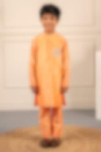Peach Pure Chanderi Kurta Set For Boys by Little Maisyy at Pernia's Pop Up Shop