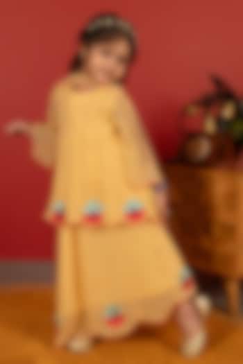 Gold Georgette Lehenga Set For Girls by Little Maisyy at Pernia's Pop Up Shop