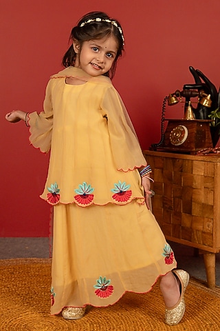 Gold Georgette Lehenga Set For Girls by Little Maisyy