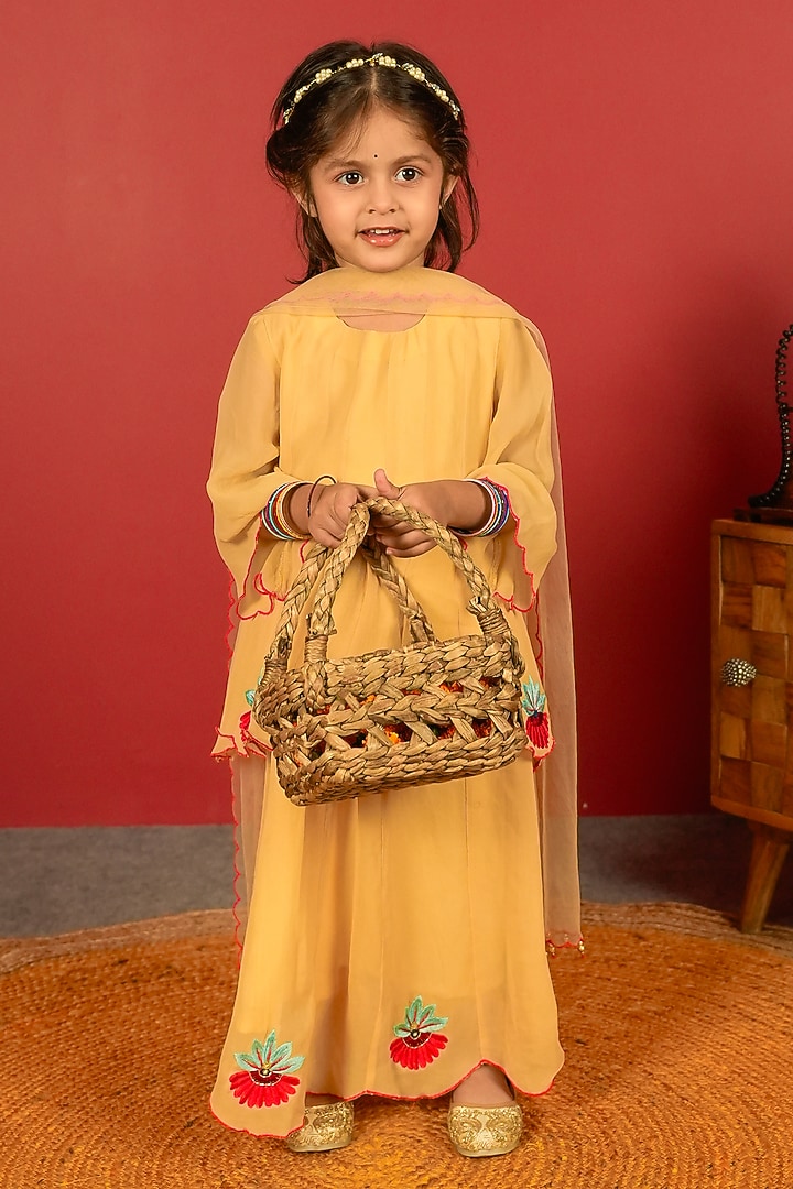 Gold Georgette Lehenga Set For Girls by Little Maisyy at Pernia's Pop Up Shop