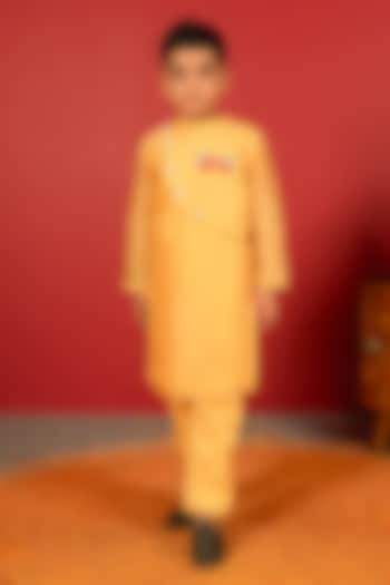 Golden Pure Chanderi Kurta Set For Boys by Little Maisyy at Pernia's Pop Up Shop