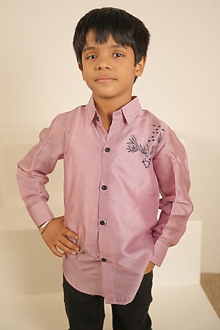 Purple Russian Silk Shirt For Boys by Little Maisyy