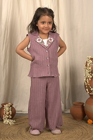 Purple Imported Fabric Co-Ord Set For Girls by Little Maisyy