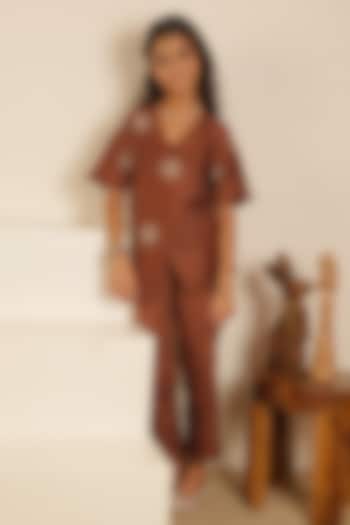 Brown Pure Chanderi Co-Ord Set For Girls by Little Maisyy at Pernia's Pop Up Shop