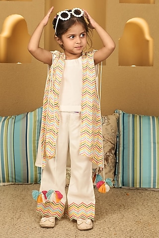 Off-White Mul Mul Sharara Set For Girls by Little Maisyy