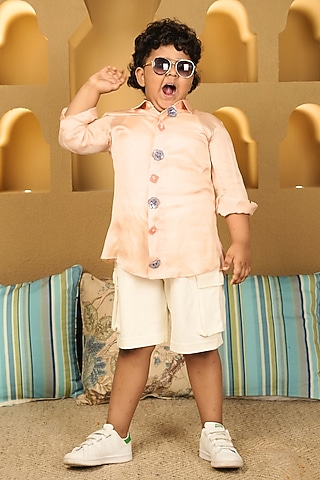 Peach Organza Shirt For Boys by Little Maisyy