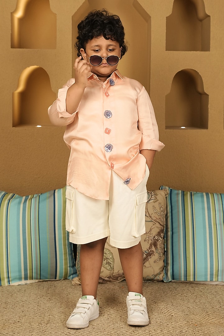 Peach Organza Shirt For Boys by Little Maisyy at Pernia's Pop Up Shop