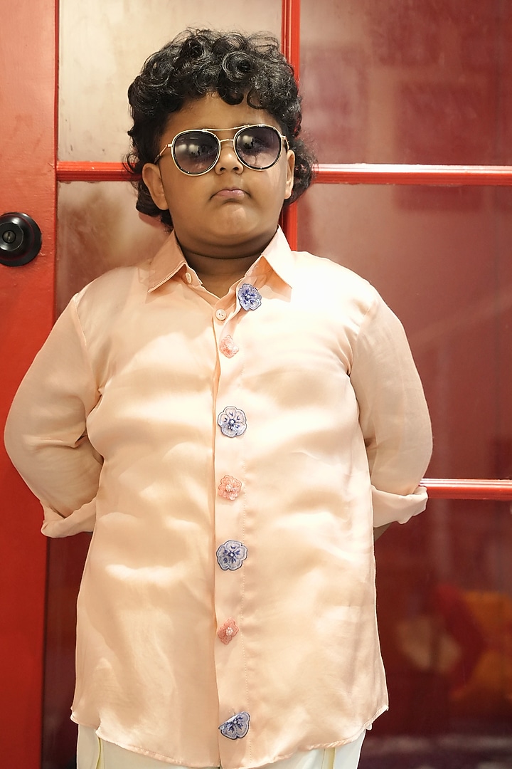 Peach Organza Shirt For Boys by Little Maisyy at Pernia's Pop Up Shop