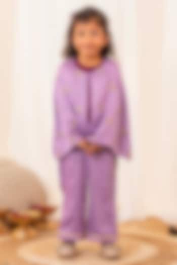 Lavender Modal Silk Floral Embroidered Cape Set For Girls by Little Maisyy at Pernia's Pop Up Shop