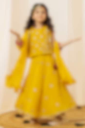 Yellow Pure Organza Sequins Work Lehenga Set For Girls by Little Maisyy at Pernia's Pop Up Shop
